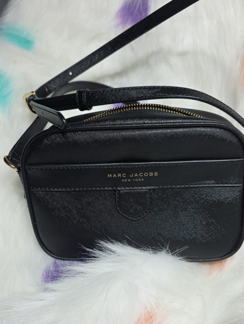 Marc Jacobs Black Saffiano Leather Camera Crossbody with Gold Hardware